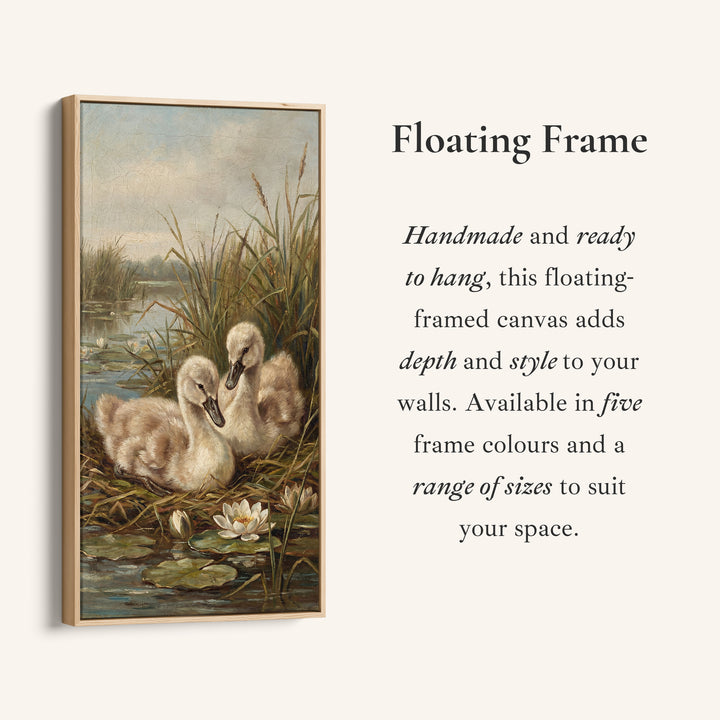 Swan Cygnets Pond Tall Narrow Canvas Vertical Canvas For Bedroom