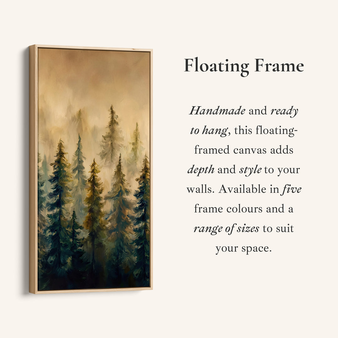 Misty Pine Forest Long Wall Art Tall Canvas For Living Room