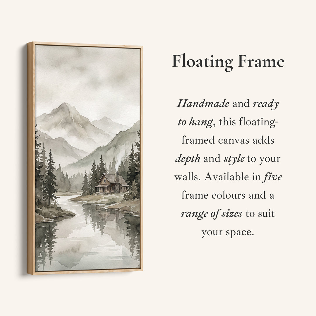 Vertical Wall Art Misty Mountain Lake Cabin Tall Canvas For Living Room
