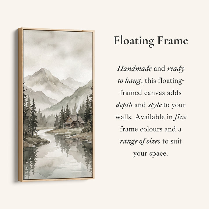 Vertical Wall Art Misty Mountain Lake Cabin Tall Canvas For Living Room