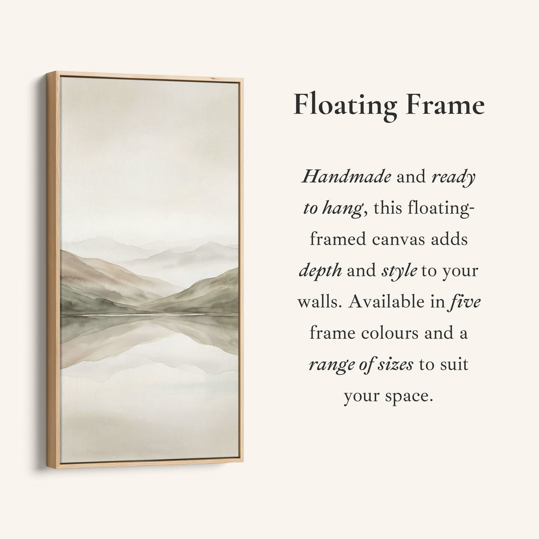 Minimal Misty Mountains Reflection Tall Narrow Canvas Framed Canvas Print For Bedroom