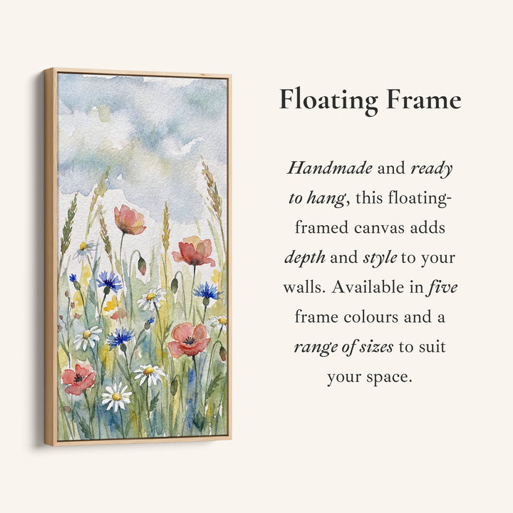 Tall Canvas Large Vertical Wall Art Watercolour Wildflowers And Poppies For Hallway
