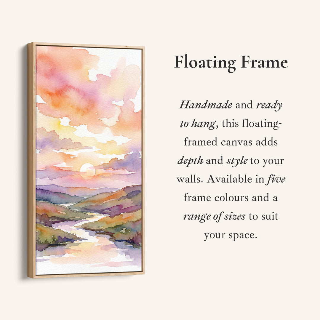 Portrait Wall Art For Office Watercolour Sunset Over River Vertical Canvas