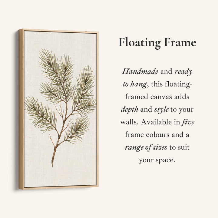 Tall Framed Canvas Pine Branch Botanical Portrait Wall Art For Office