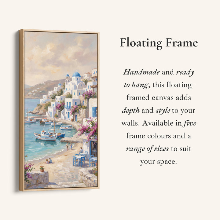 Coastal Village Harbour Boats Vertical Wall Art Framed Canvas Print For Bedroom