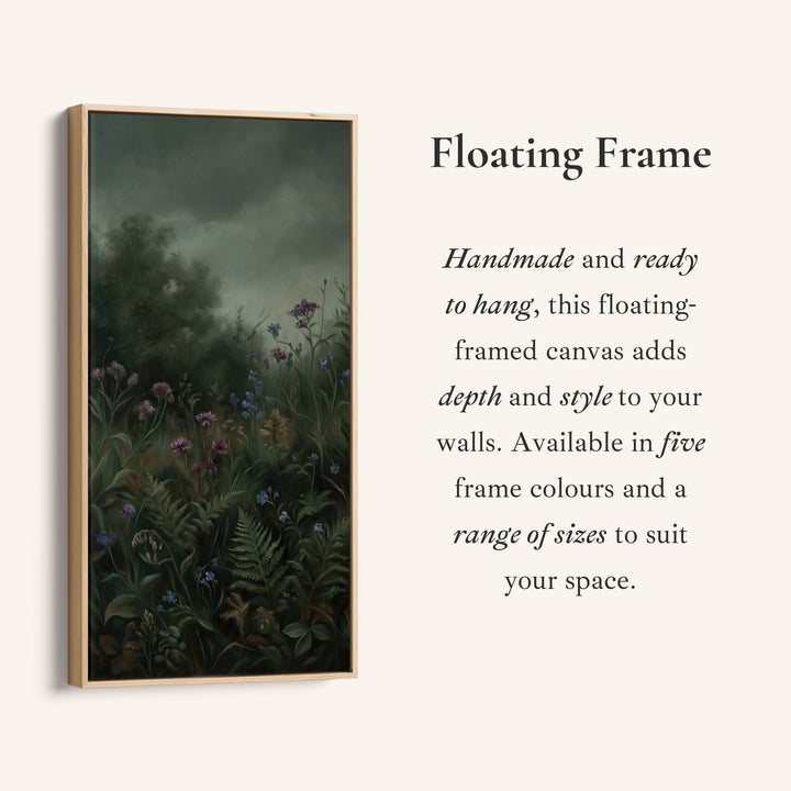 Large Vertical Wall Art Tall Framed Canvas Dark Forest Flowers And Ferns For Hallway