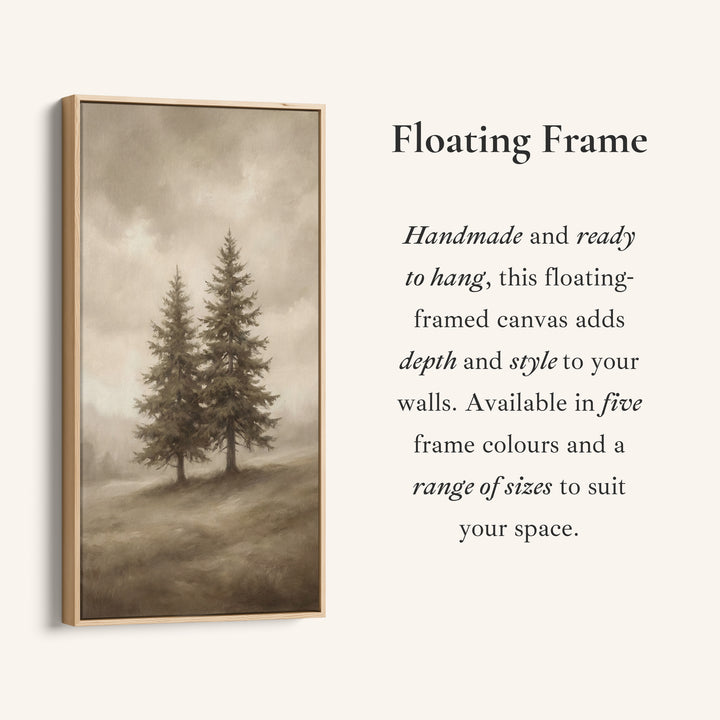 Narrow Wall Art Two Pine Trees In Fog Tall Canvas For Living Room