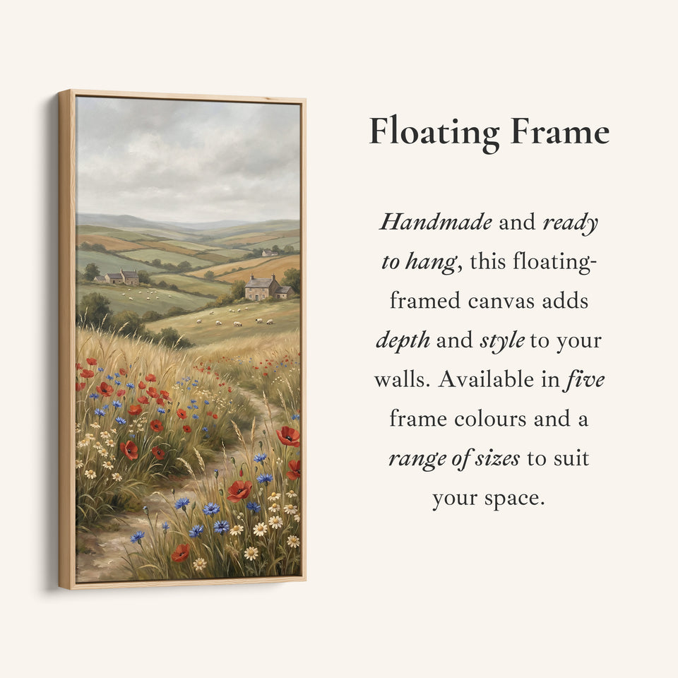 Portrait Wall Art Countryside Hills With Wildflowers Large Vertical Wall Art For Office