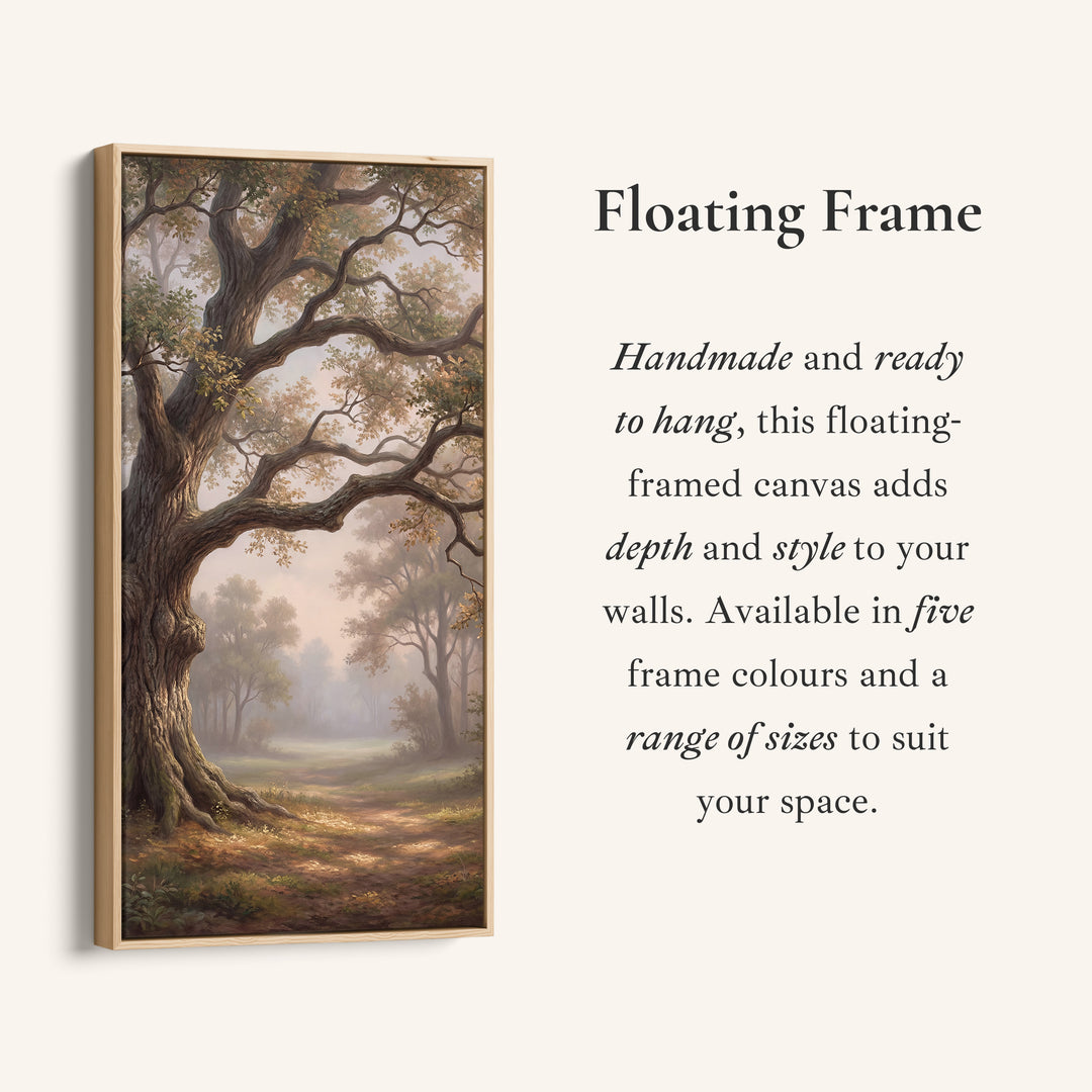 Large Oak By Woodland Path Long Wall Art Framed Canvas Print For Bedroom