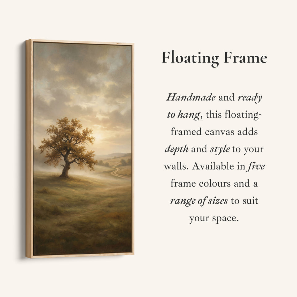 Lone Tree Misty Landscape Narrow Wall Art Framed Canvas Print For Bedroom