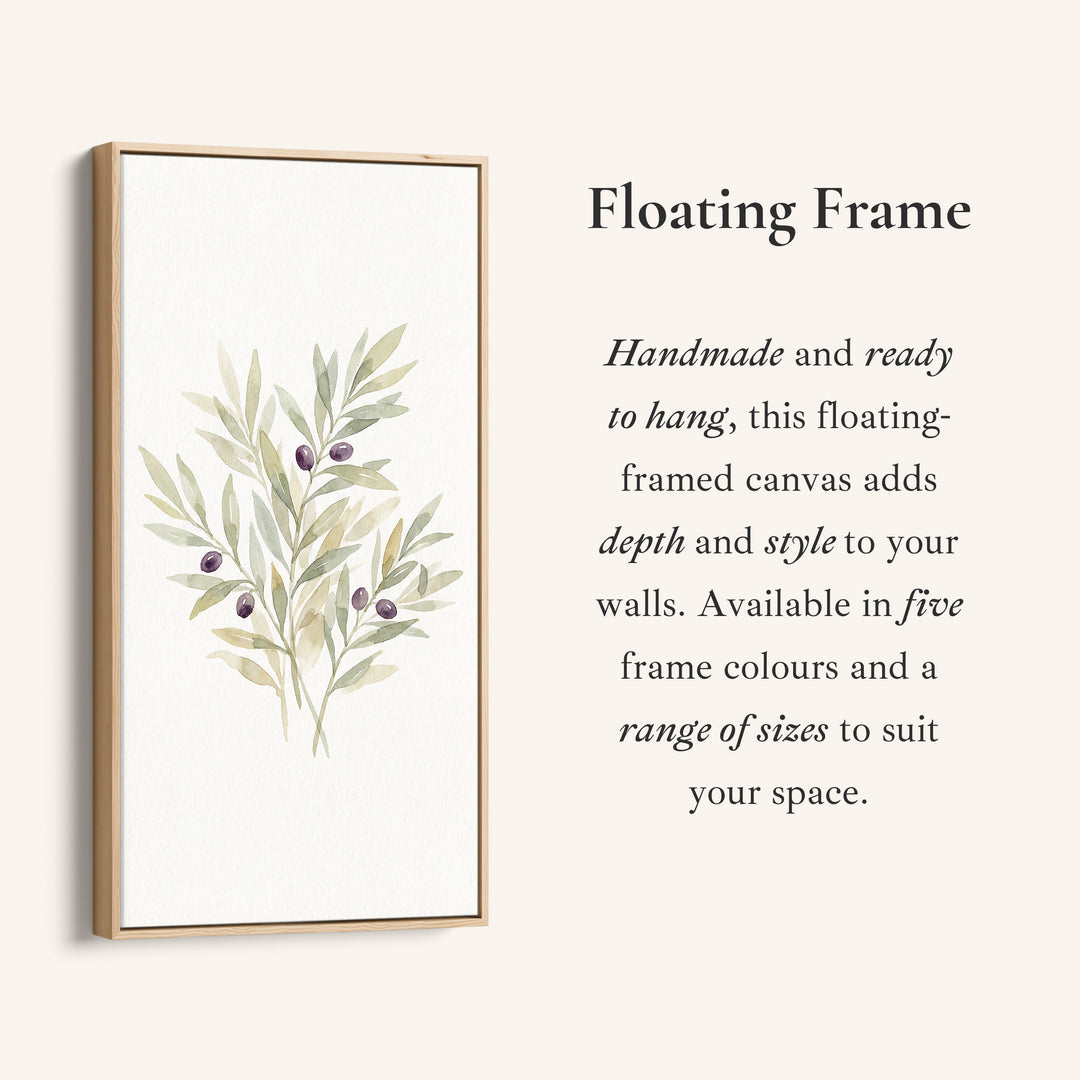 Olive Branch Botanical Tall Narrow Canvas Framed Canvas Print For Living Room