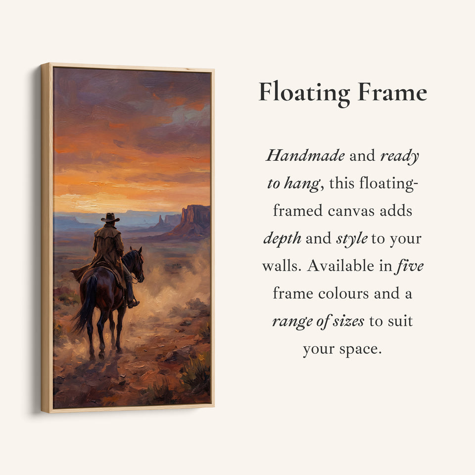 Tall Wall Art For Bedroom Cowboy On Horse At Sunset Vertical Canvas