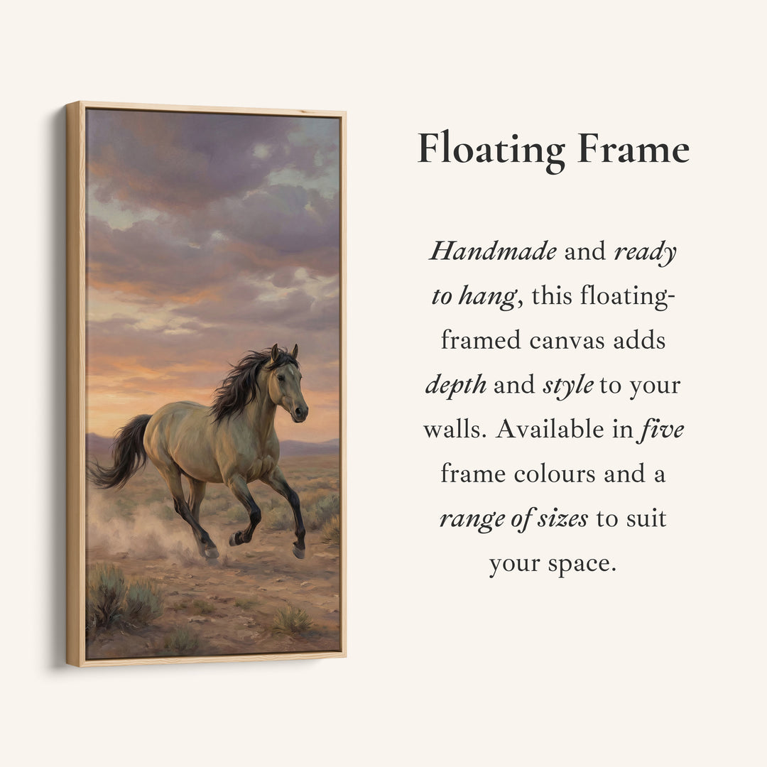 Running Horse In Desert Portrait Wall Art Framed Canvas Print For Office
