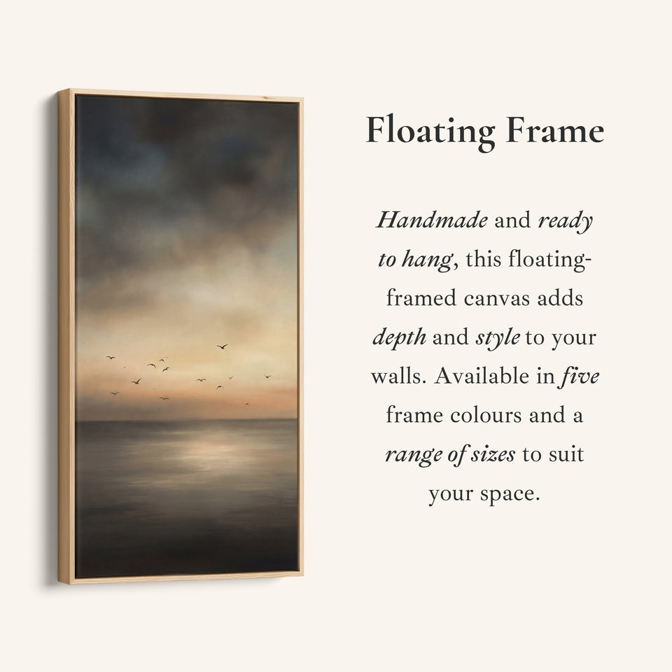 Dark Seascape Birds Sunset Long Wall Art Framed Canvas Print For Bedroom