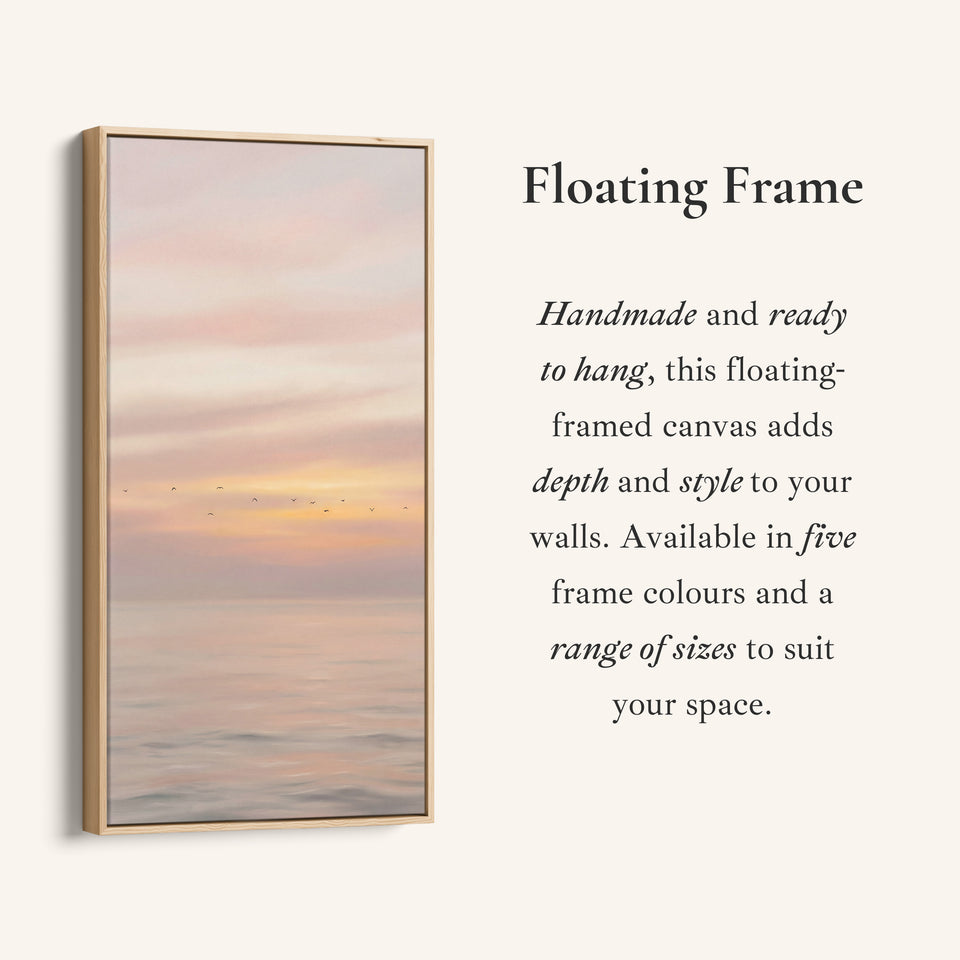 Narrow Wall Art For Office Pastel Seascape With Birds Vertical Canvas