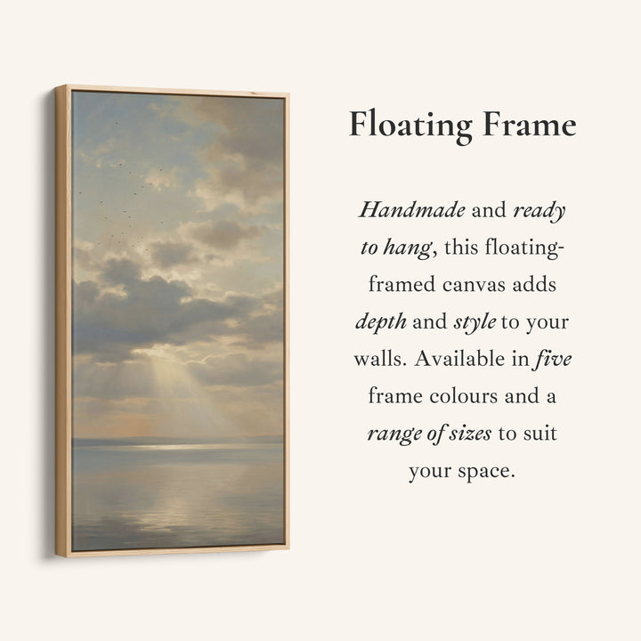 Tall Framed Canvas For Office Sun Rays Over Calm Sea Vertical Canvas