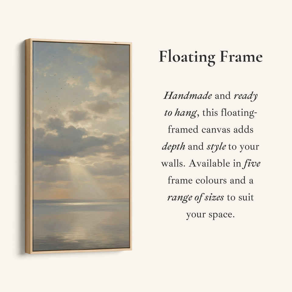 Tall Framed Canvas For Office Sun Rays Over Calm Sea Vertical Canvas