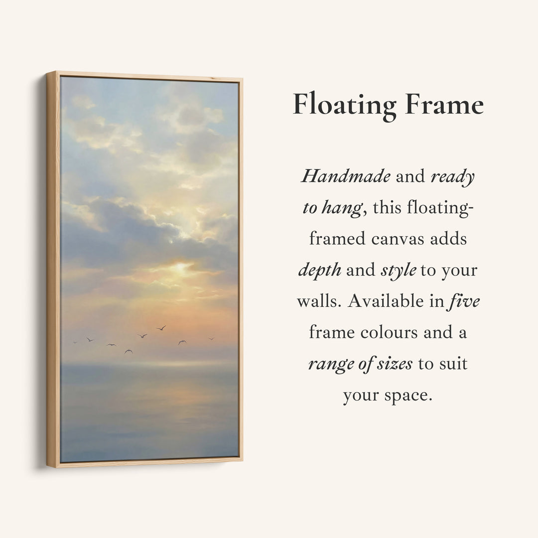 Vertical Wall Art Soft Sky Over Calm Sea Tall Canvas For Living Room