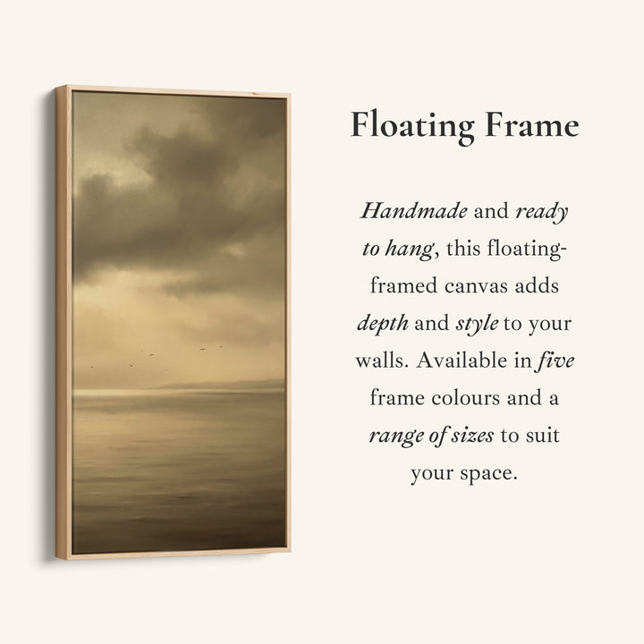 Tall Framed Canvas Muted Seascape With Birds Portrait Wall Art For Kitchen