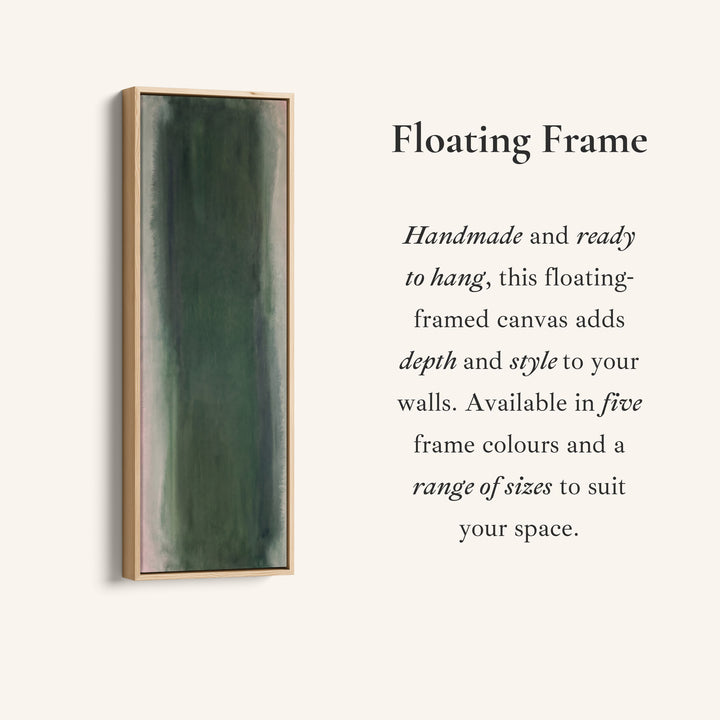 Corner detail of the Vertical Wall Art Deep Green Colour Field Abstract for Office canvas in a floating frame