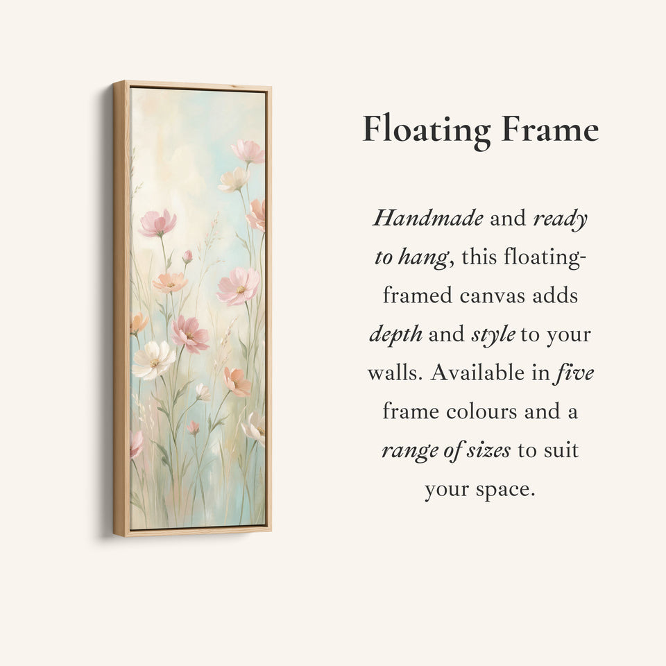 Long Wall Art Soft Pink Wildflowers Statement Wall Decor For Bedroom