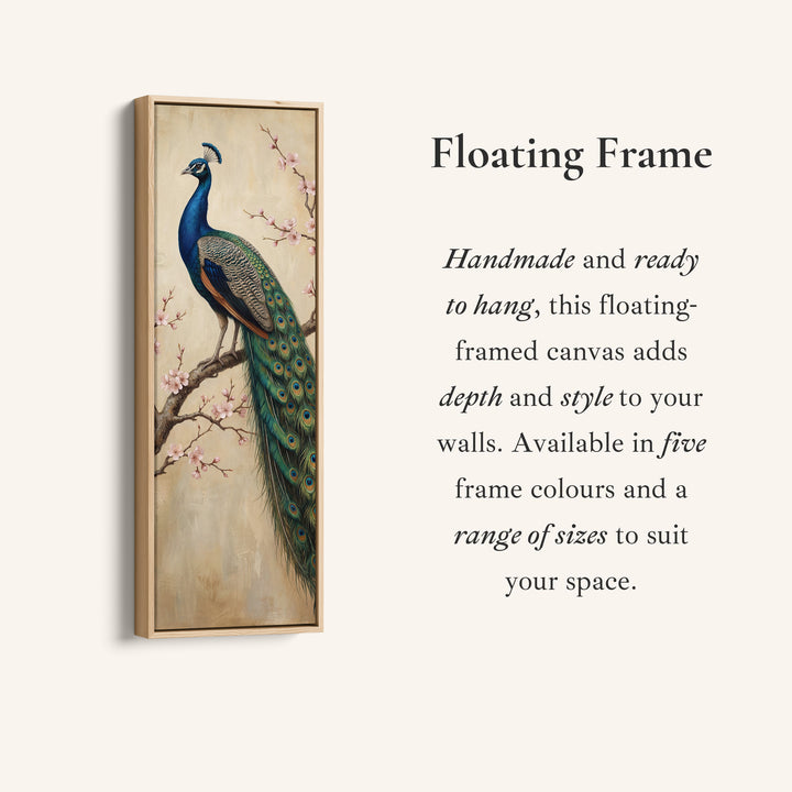 Peacock On Branch Large Wall Art Framed Canvas Print Office