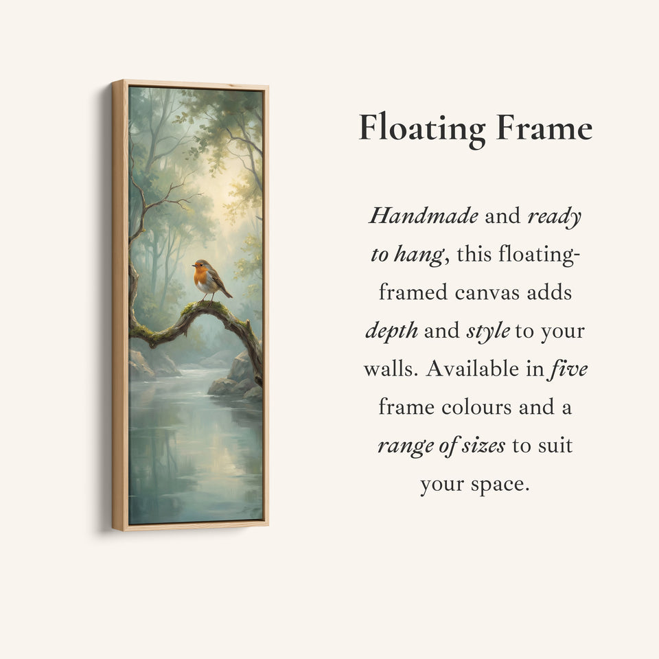 Robin On Branch Long Wall Art Vertical Canvas Print Hallway