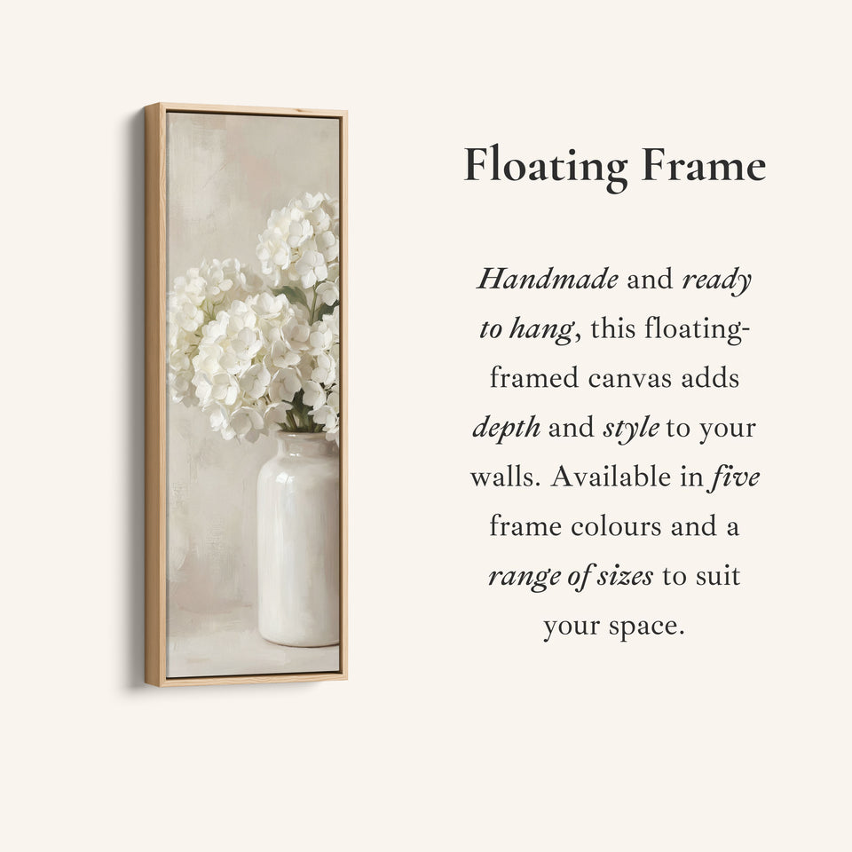 White Hydrangea Tall Wall Art Neutral Canvas Bedroom