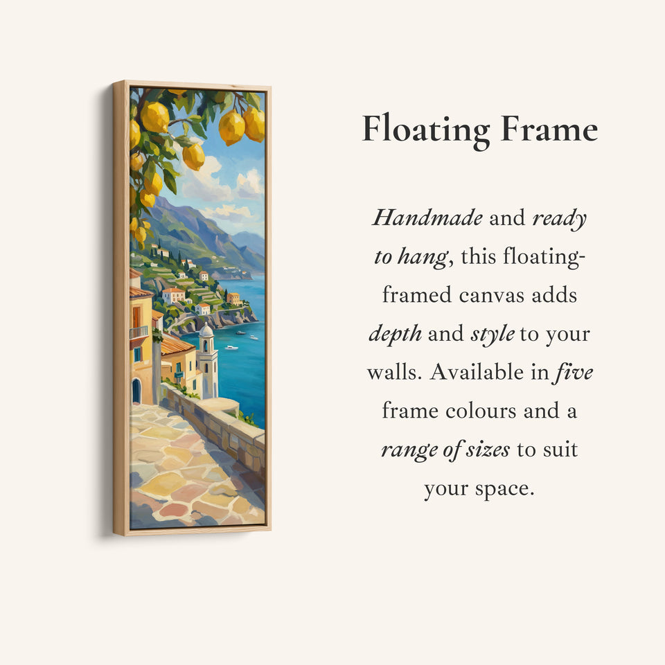 Tall Narrow Canvas Coastal Village With Lemons For Kitchen