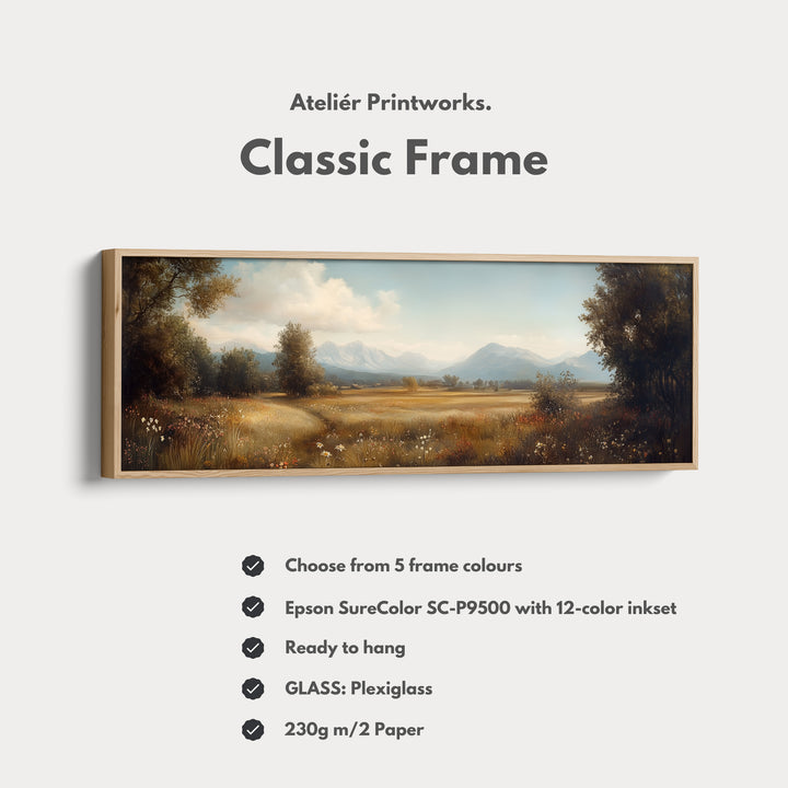 Vintage Meadow Long Horizontal Wall Art - Framed Canvas - H0042