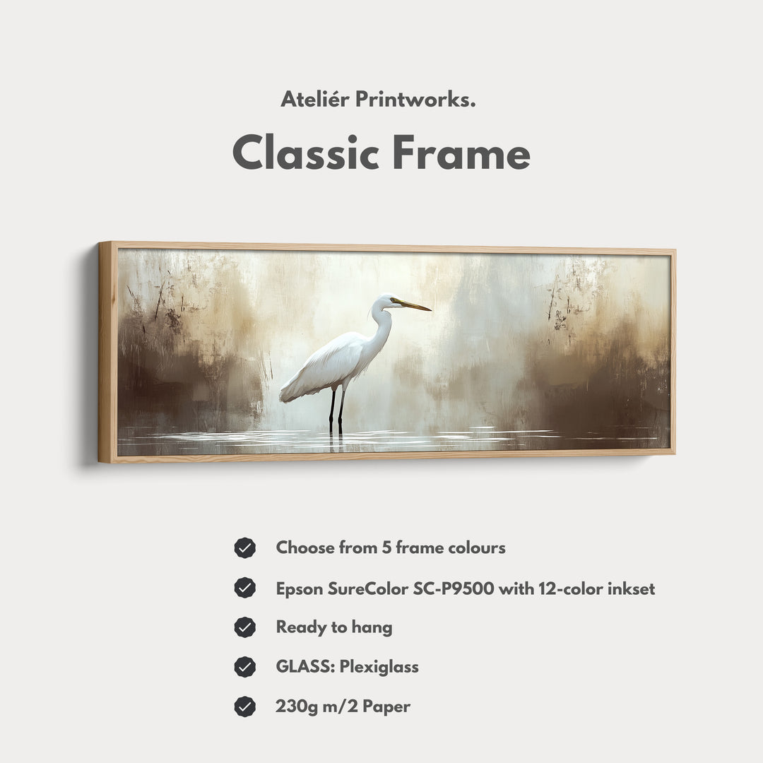 Vintage Heron Panoramic Artwork Long Narrow Wall Art - H0050