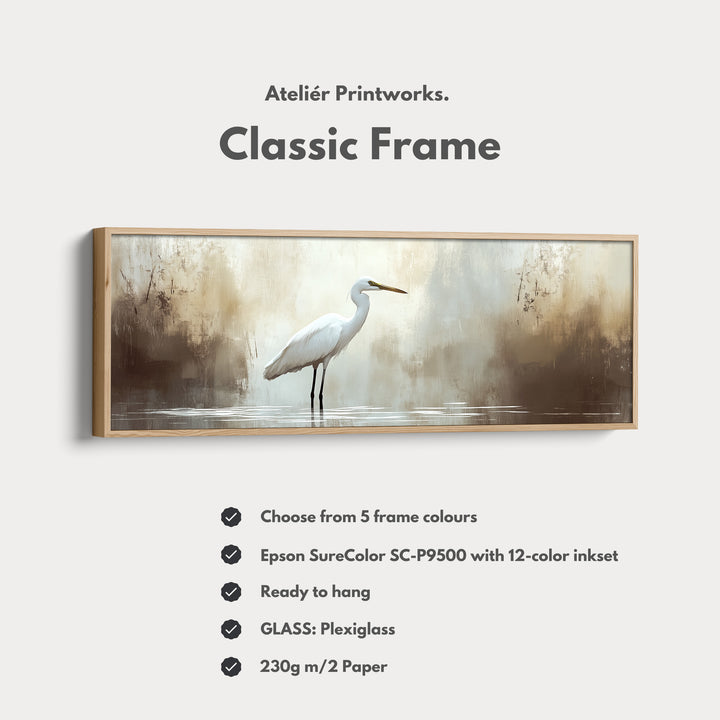 Vintage Heron Panoramic Artwork Long Narrow Wall Art - H0050