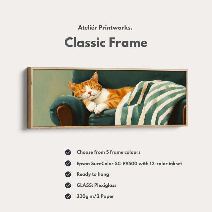 Cozy Cat Panoramic Long Narrow Wall Art Large Canvas Decor - H0061