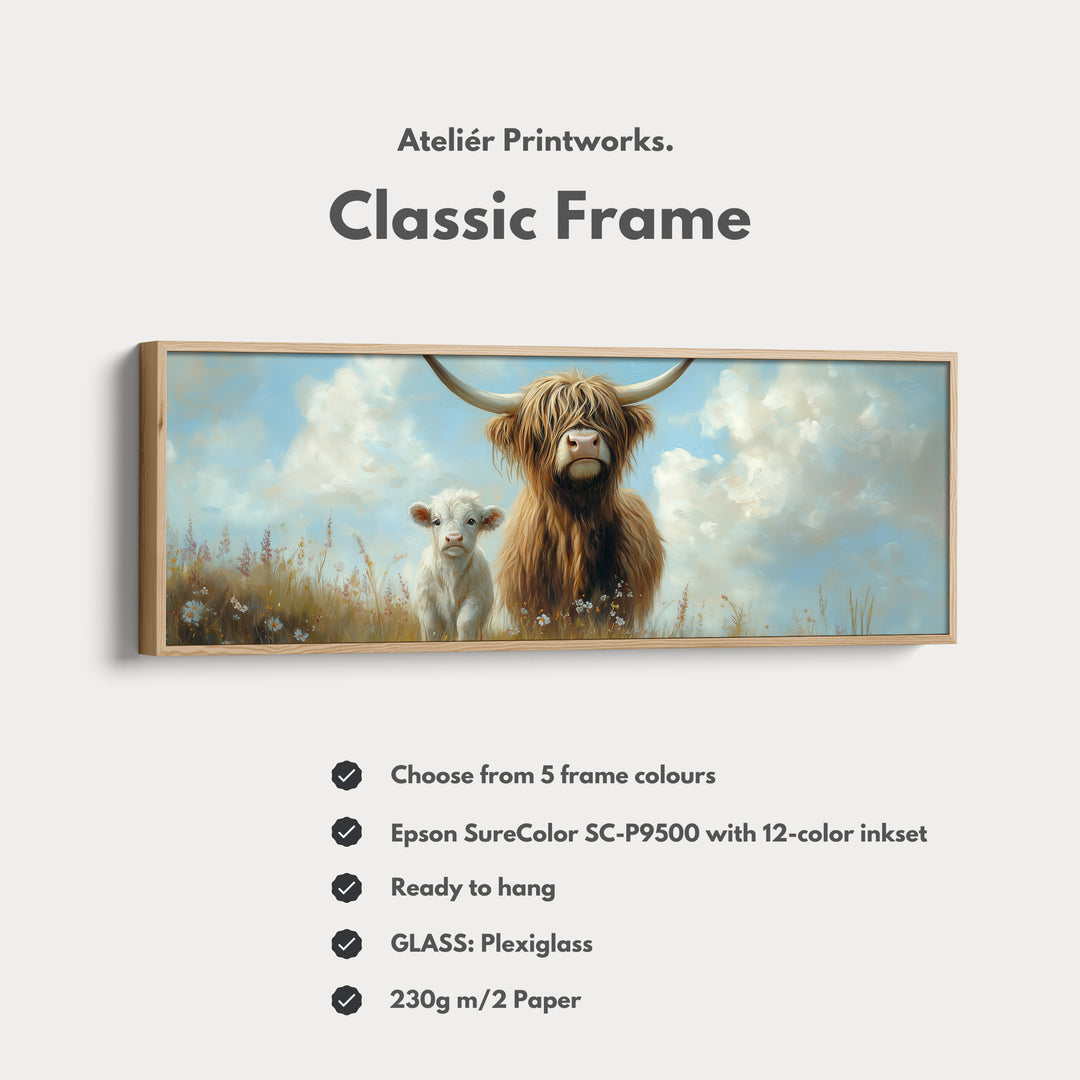 Scottish Highland Cow Framed Canvas Large Horizontal Wall Art - H0064