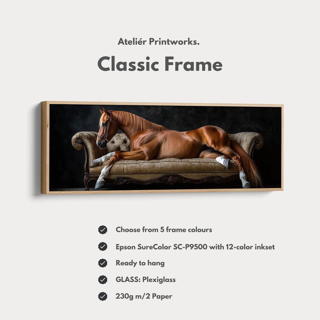 Large Horizontal Framed Canvas Wall Art Elegant Horse - H0106