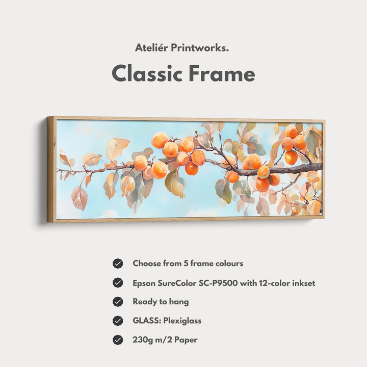 Persimmon Branch Large Framed Long Canvas Horizontal Wall Art - H0130