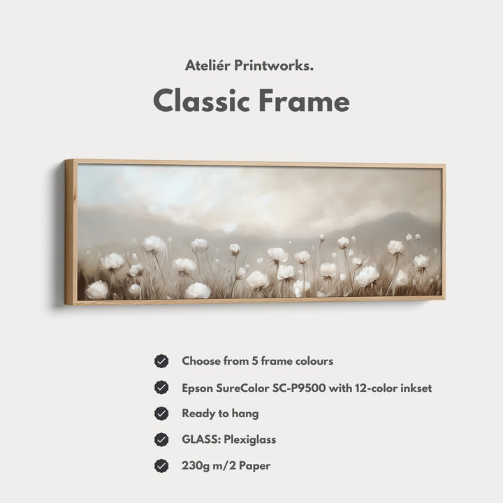Vintage White Wild Flower Above Bed Decor Framed Canvas Wall Decor - H0194