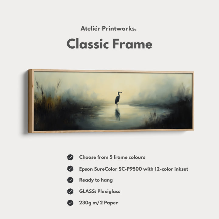 Muted Heron Above Bed Decor Framed Canvas Wall Decor - H0196