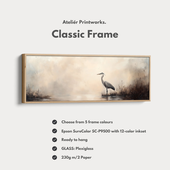 Vintage Heron Long Horizontal Skinny Framed Canvas - H0199