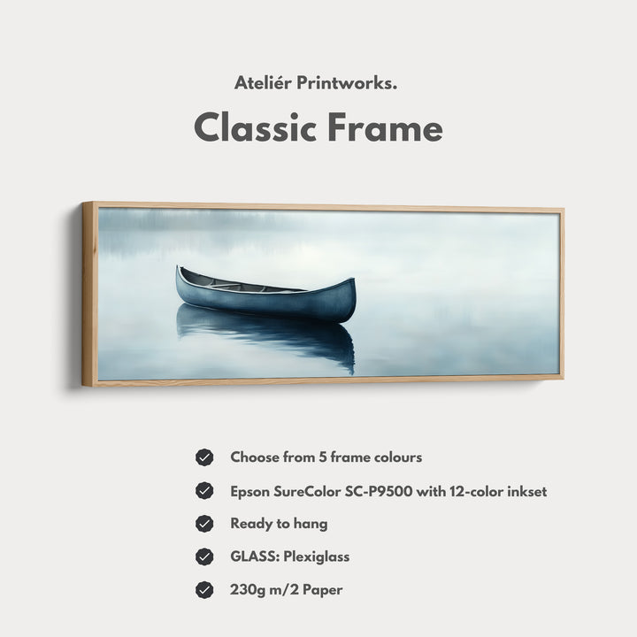 Misty Lake Canoe Wide Framed Above Bed Wall Art - H0205