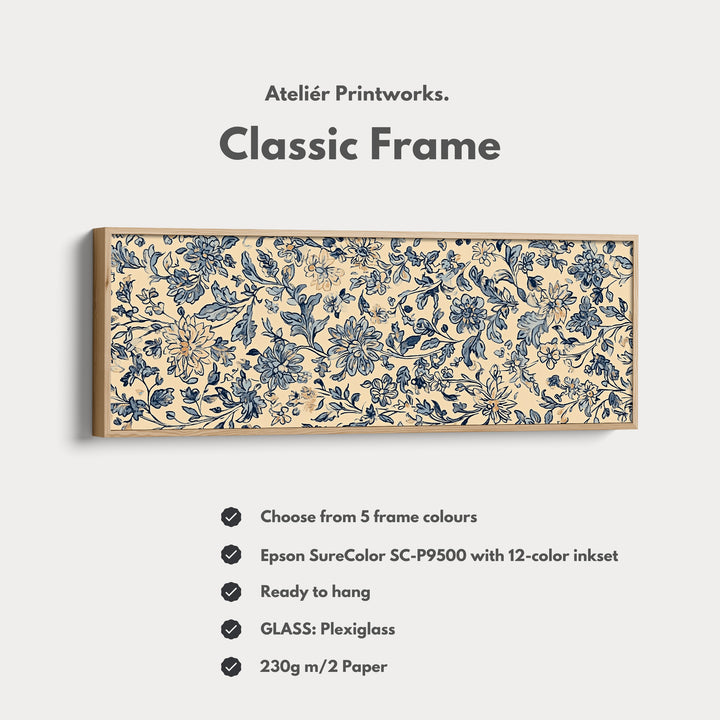 Vintage Blue & Beige Panoramic Large Framed Wall Decor - H0224