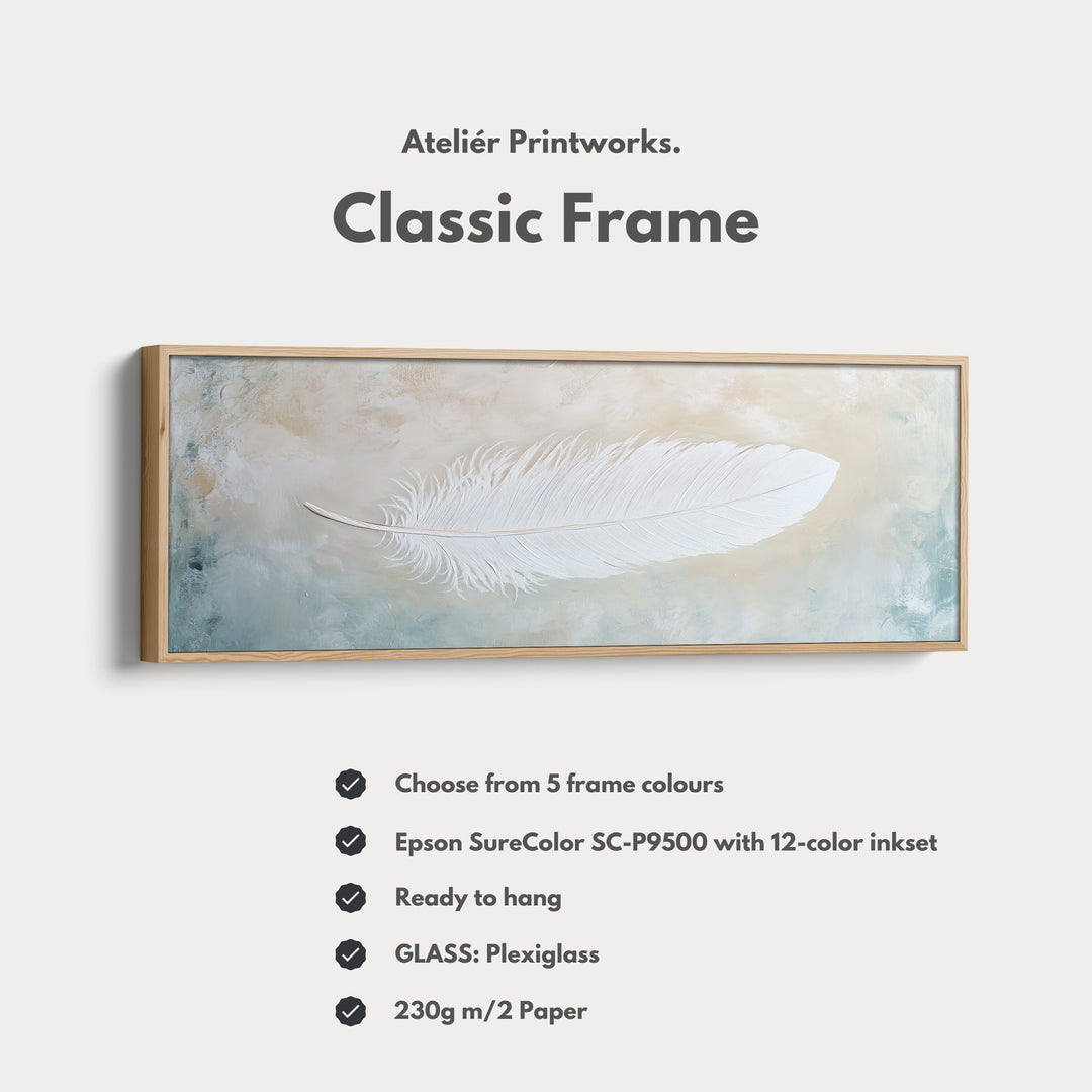 White Feather Above Bed Framed Canvas Wall Art - H0232
