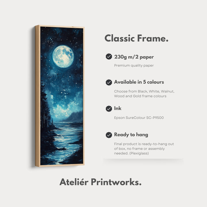 Moonlit Forest Night Vertical Narrow Long Wall Art Canvas - V0070