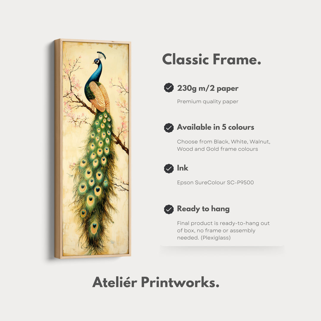 Large Canvas Peacock Framed Wall Art Long Vertical Wall Decor - V0083