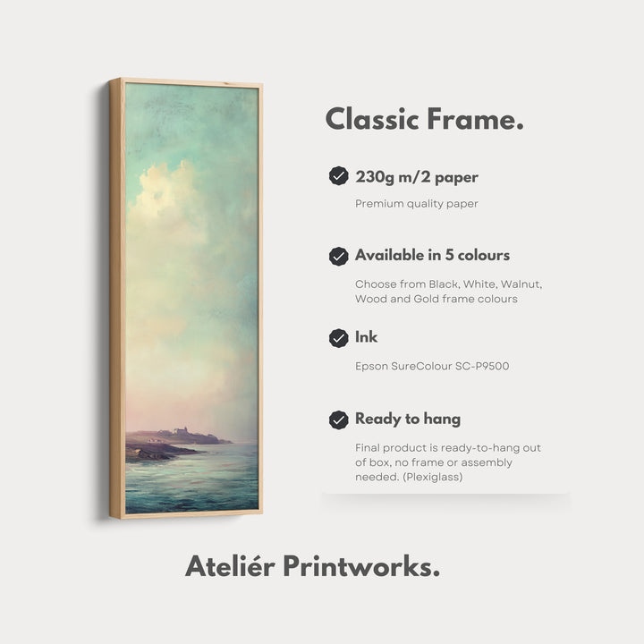Vintage Sea Large Framed Canvas Long Vertical Narrow Wall Decor - V0095