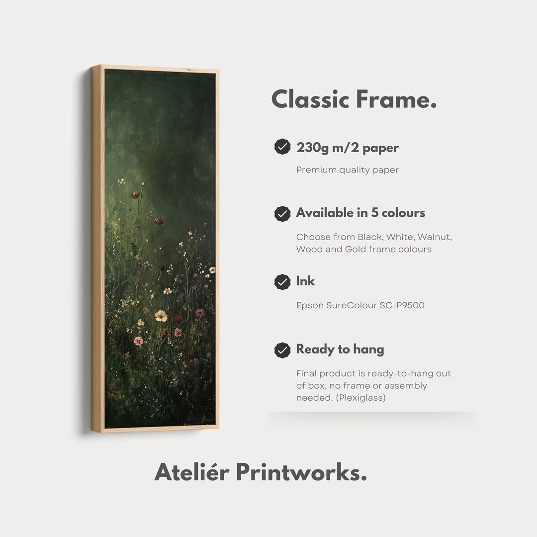Vintage Wild Flowers Dark Green Vertical Wall Art - Tall Long Narrow Vertical Wall Decor - V0122