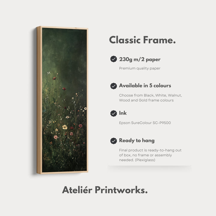 Vintage Wild Flowers Dark Green Vertical Wall Art - Tall Long Narrow Vertical Wall Decor - V0122