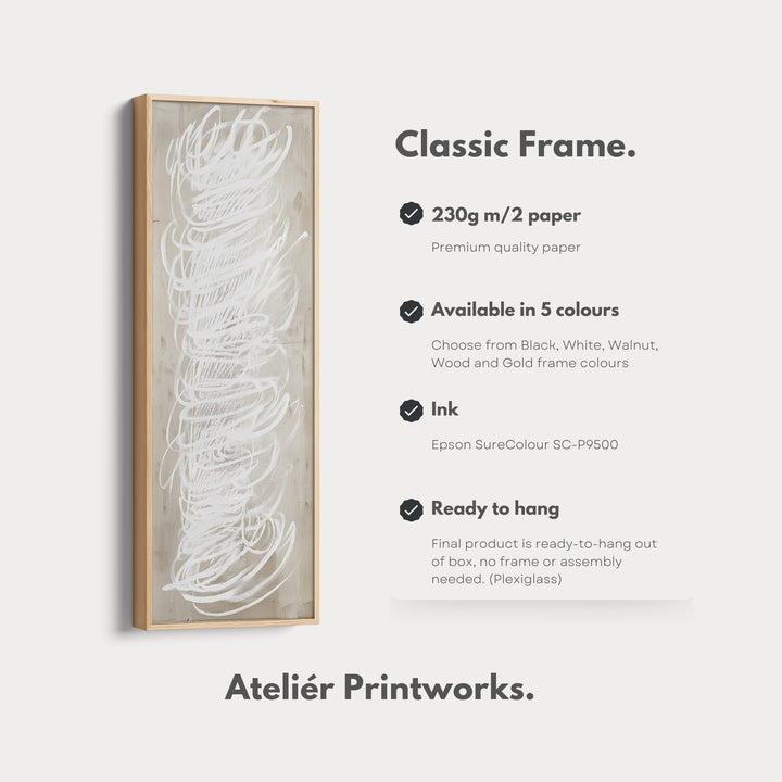 Abstract White Minimalist Long Vertical Framed Canvas Wall Decor - V0199