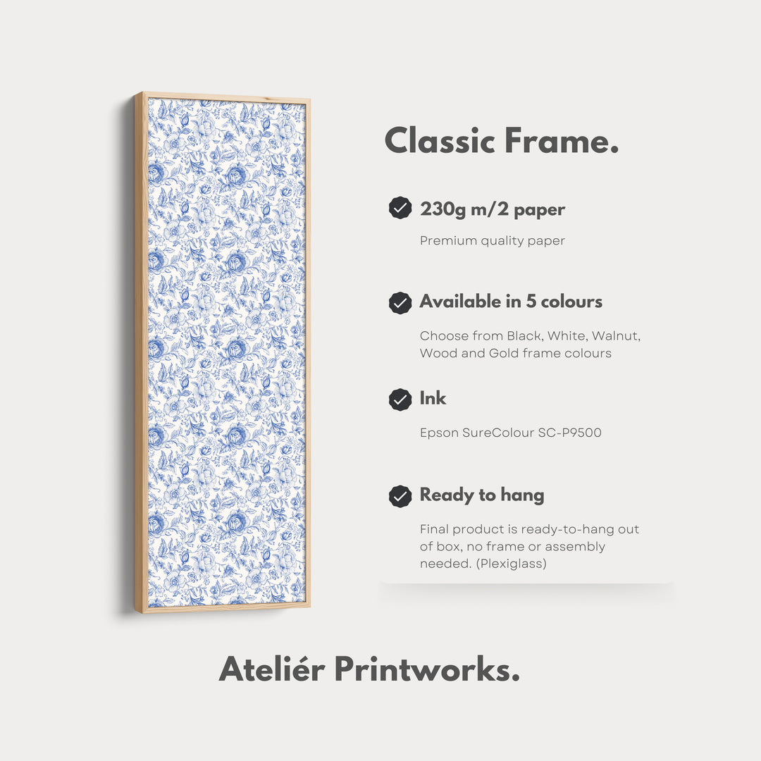 Cottagecore Vintage Blue & White Framed Floral Wall Art - V0260