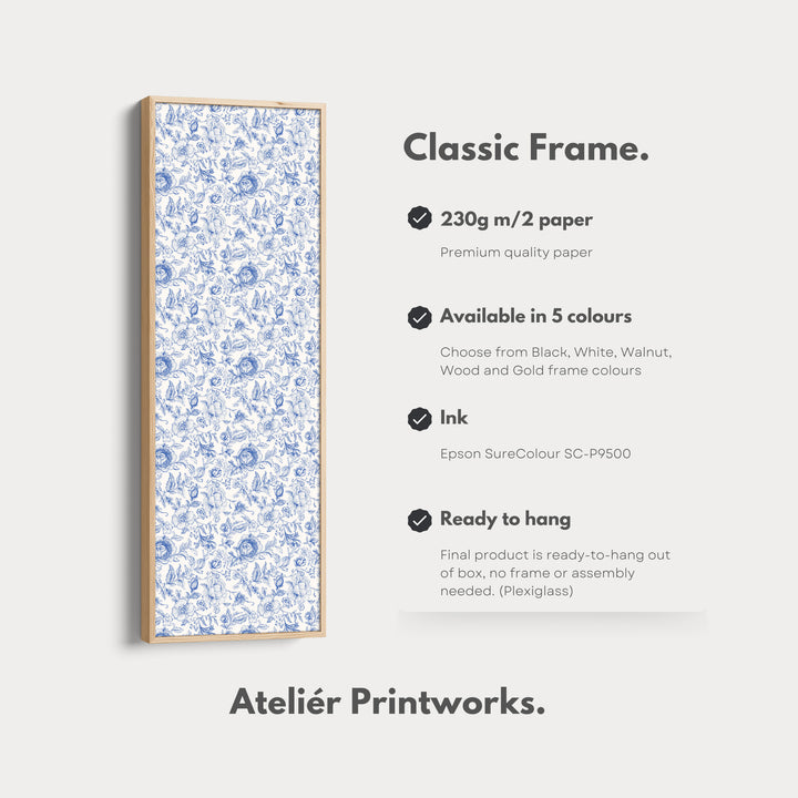 Cottagecore Vintage Blue & White Framed Floral Wall Art - V0260